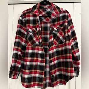 Stylish Plaid Shacket - Red, Black, White